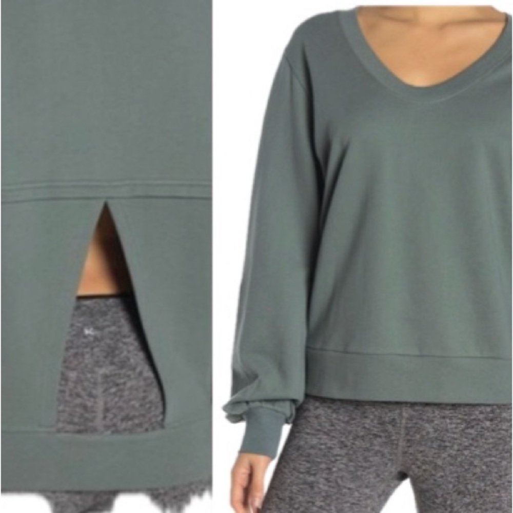 Z by Zella Pullover Sweatshirt Womens Size Small Green Scoop Neck Cut Out Back